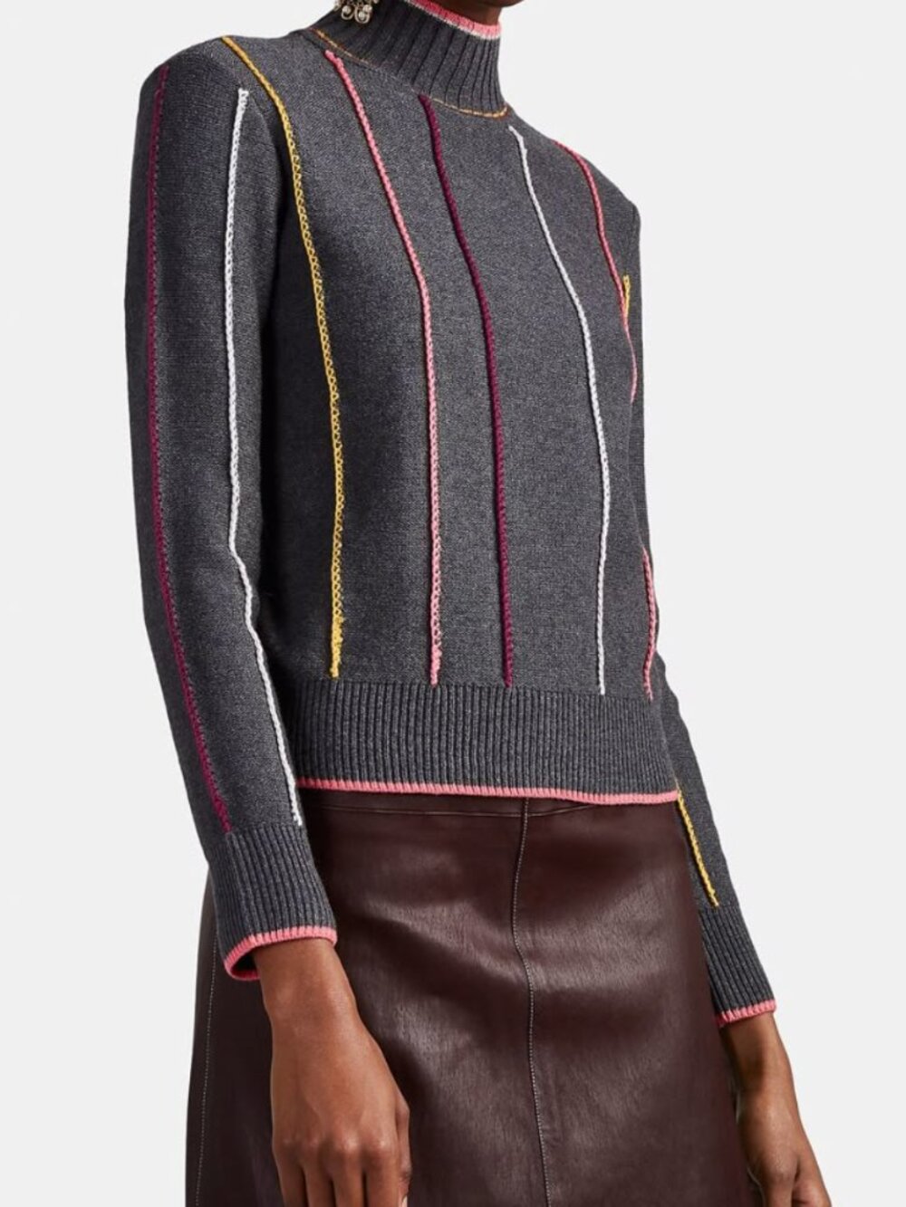 $395 rag & bone Gray Multi Tom Stripe Turtleneck Sweater size Medium